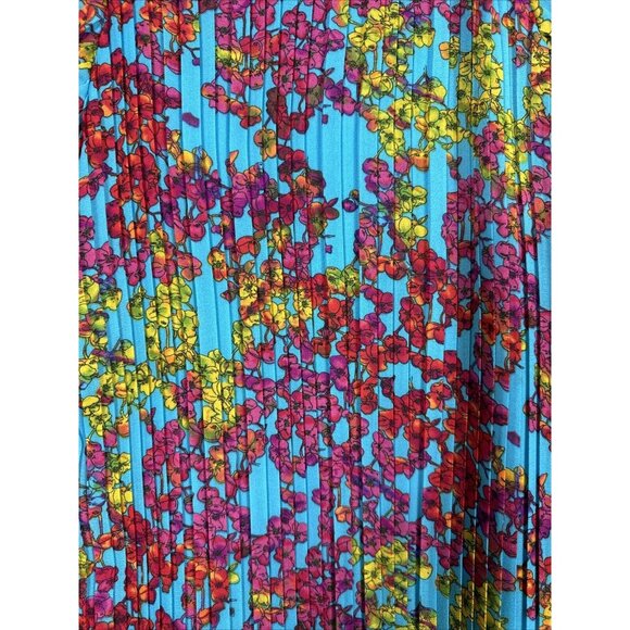 New Directions Dress Womens A Line Turquoise Blue Floral Pleated Short Sleeve - Picture 14 of 14